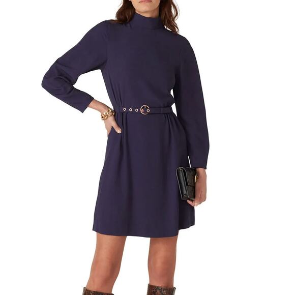 See By Chloe Dress Womens 36 Small Dark Denim Blue Mock Neck Crepe Mini - Picture 1 of 9